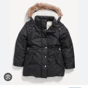Old Navy Black Puffer Jacket with Faux Fur Hood